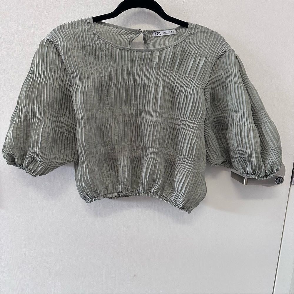 ZARA NWOT Green Metallic top - Picture 1 of 6
